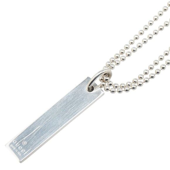 Gucci Silver Logo Plate Double Ball Chain Necklace - Picture 1 of 6